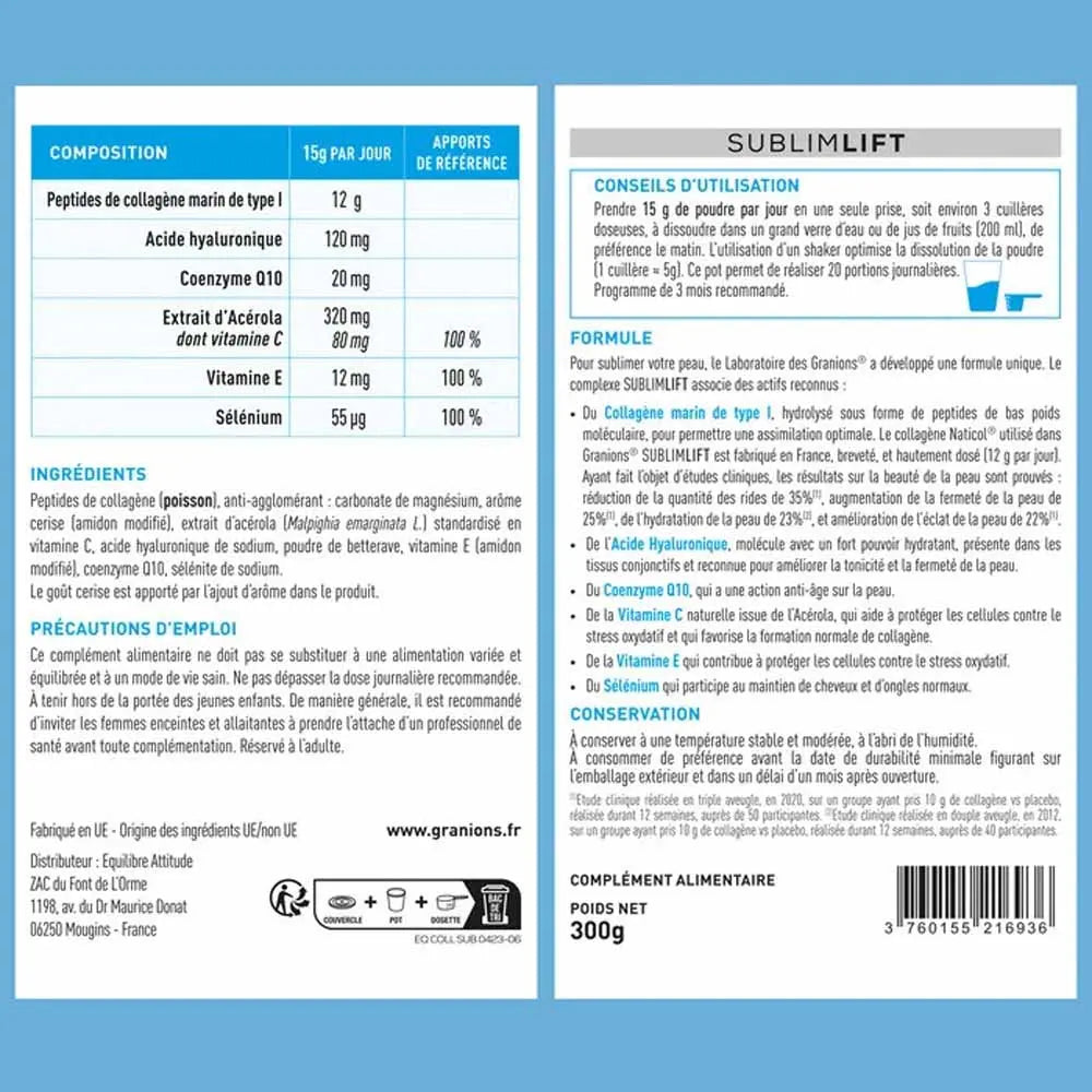 Granions SublimLift Collagène+ Anti-âge, Beauté, Hydratation & Éclat 300 g